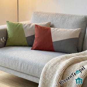 Elegant linen cushion cover "Design-Lotte", artfully arranged patchwork shapes and colors, special colors available, designer cushion