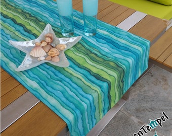 Maritimer TischLäufer "Waves" doppellagig ! türkis blau grün, Wellen in Aquarell, Deko für Pool- und Saunabereich, Balkon, Aquarium