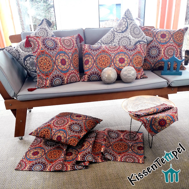 Oriental cushion cover "Marrakesh red" optionally with tassels, all sizes, red, orange, yellow, turquoise, sofa cushion, boho cushion, mandalas image 16