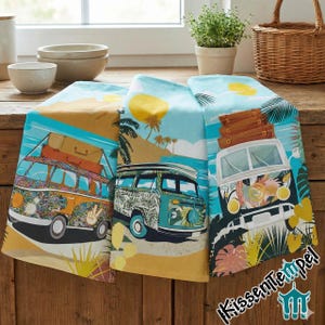 "Camper" themed tea towel, kitchen towel, small gift/present for camping and caravan enthusiasts, kitchen decoration, tablecloth, birthday present