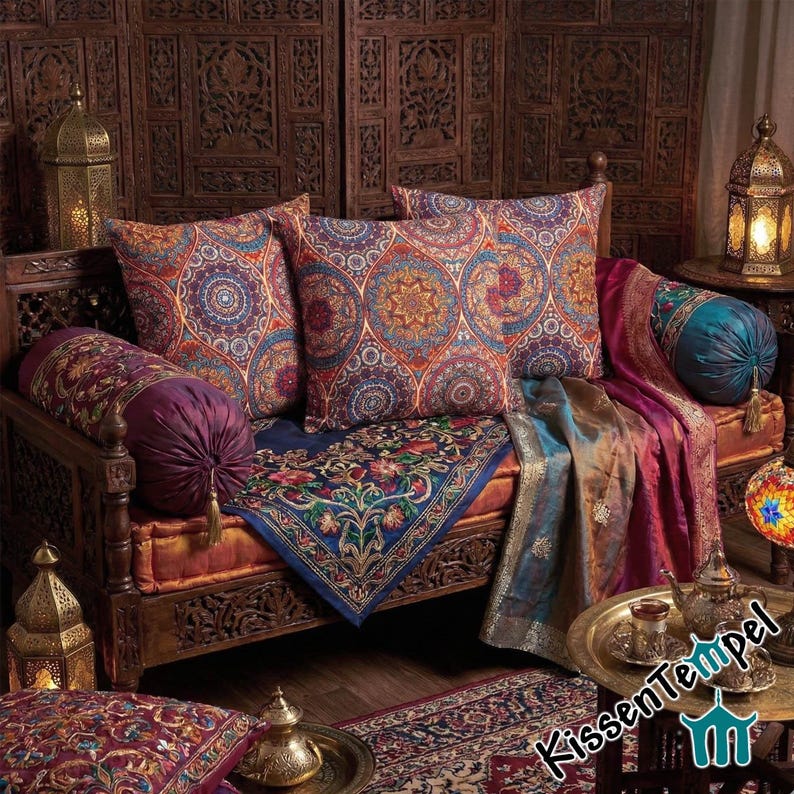 Oriental cushion cover "Marrakesh red" optionally with tassels, all sizes, red, orange, yellow, turquoise, sofa cushion, boho cushion, mandalas image 15