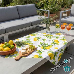 Lemon tablecloth "Citrus" with summery lemon motifs in Amalfi style, lemon yellow, summer wedding table decoration, double layered! image 3