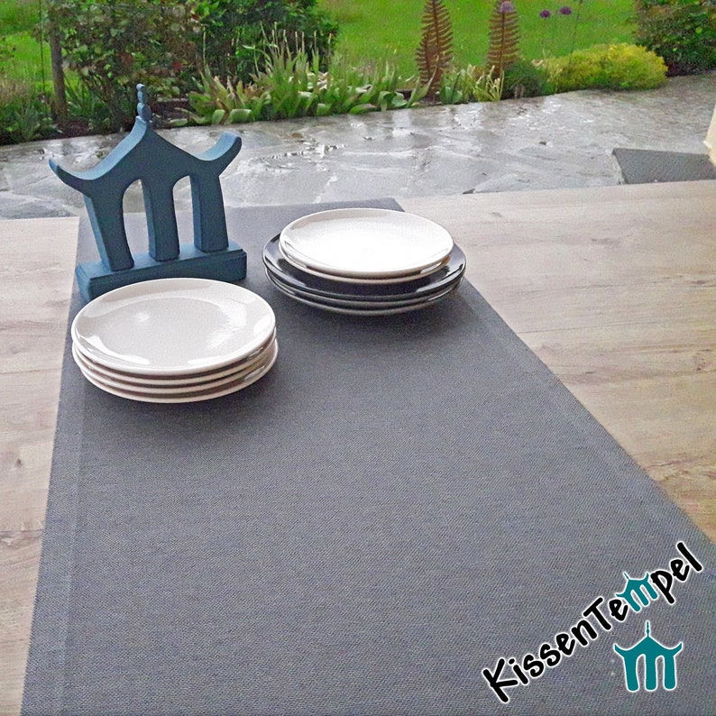 Real outdoor table runner Nizza, mint green or gray, UV-resistant, weatherproof, water-repellent, for patio, balcony, winter garden, camping image 2