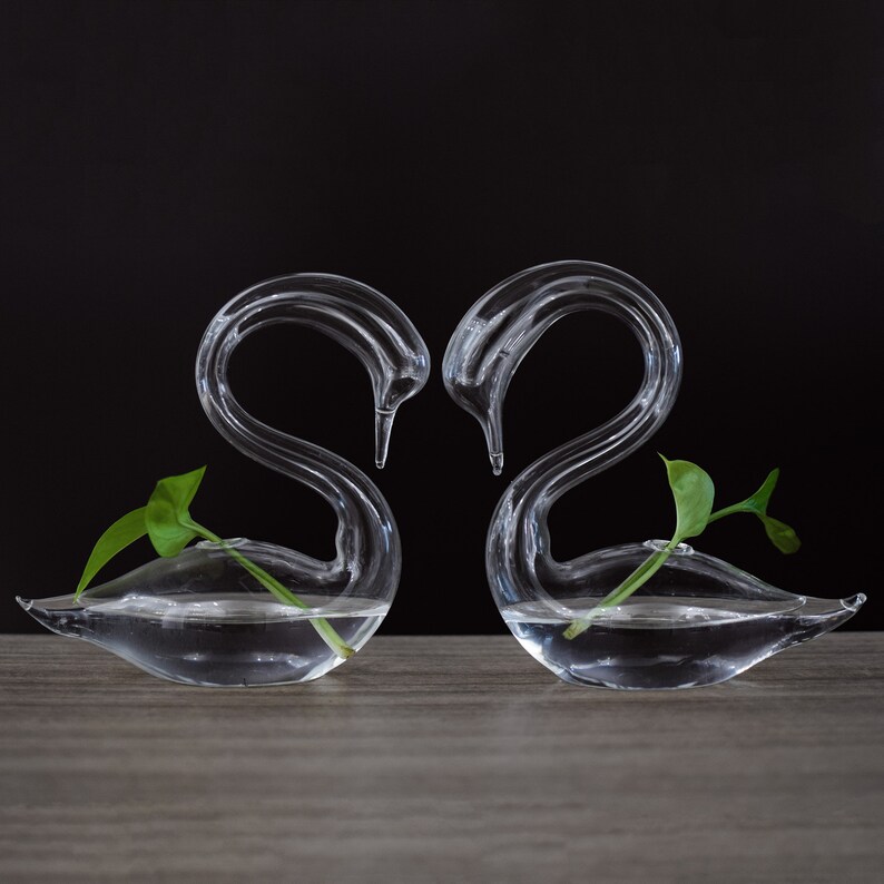 Swan Glass Vases Pair Glass Terrariums Swan Planters Etsy