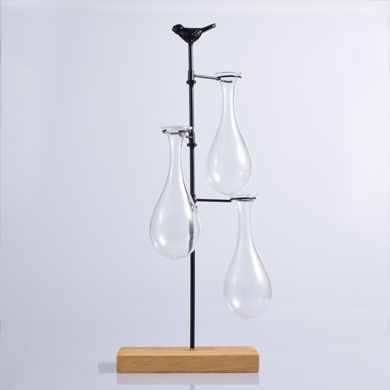 Teardrop Glass Hanging Vase With Wooden Stand Hydroponic Etsy