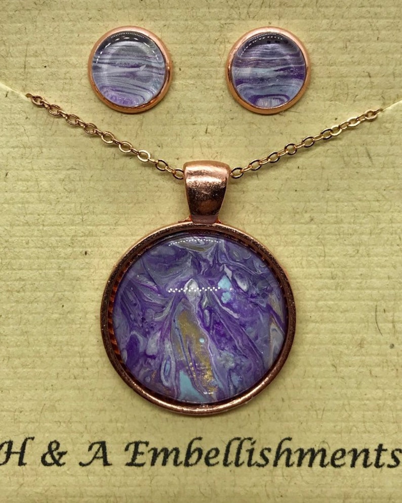 Hand painted rose gold necklace and earring set # 155