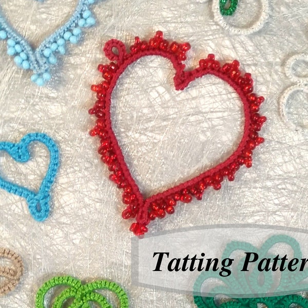 Easy heart tatting pattern. PDF Tutorial for simple tatted heart motif. Valentines day decor. Last minute gift key chain pendant earrings