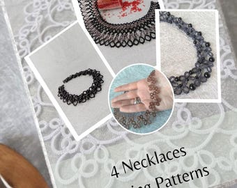 Modelli per collana girocollo in pizzo con lavorazione a merletto, tutorial per gioielli con perline (PDF)