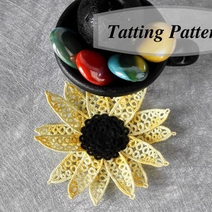 Sunflower Tatting Pattern. Tatted Lace Flower PDF Instructions With Diagram For Experienced Shuttle And Needle Tatters Handmade Gift For Her image 2