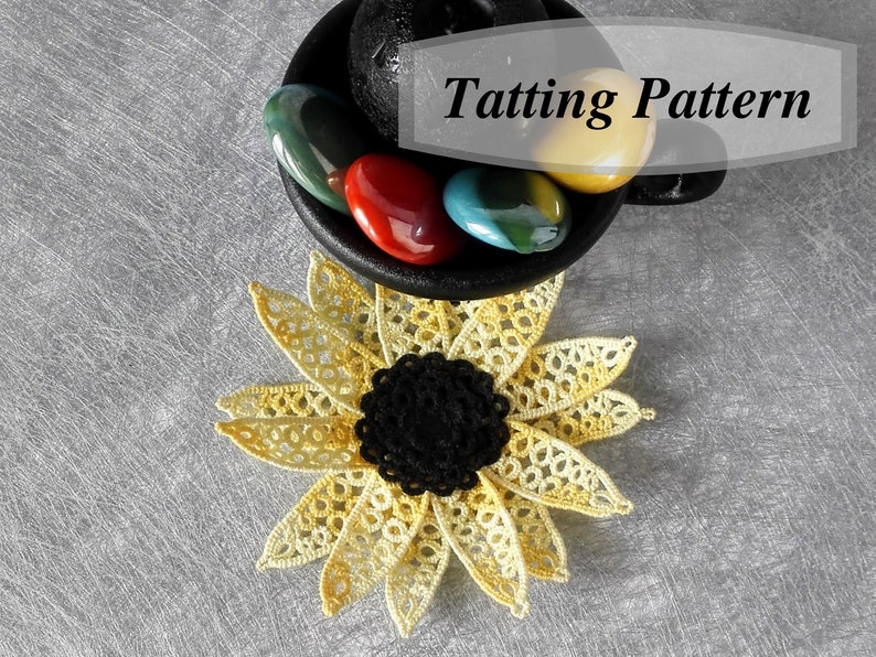 Sunflower Tatting Pattern. Tatted Lace Flower PDF Instructions With Diagram For Experienced Shuttle And Needle Tatters Handmade Gift For Her image 2
