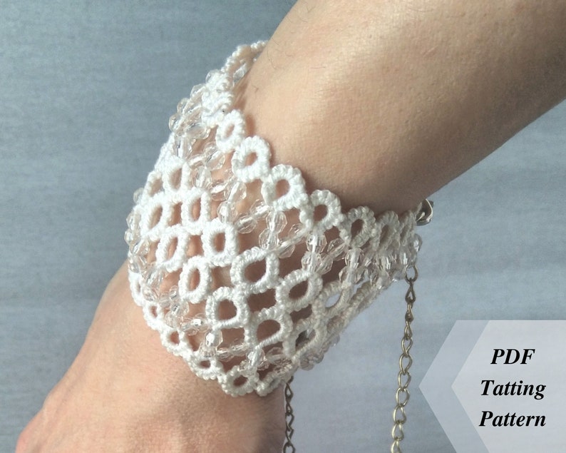 Wide Beaded Bracelet PDF Tatting Pattern. Tatted Lace Cuff Etsy Ireland