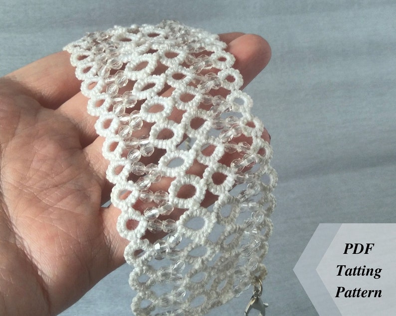Wide Beaded Bracelet PDF Tatting Pattern. Tatted Lace Cuff Etsy Ireland