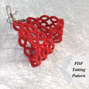 May include: Red tatting earrings with red beads. PDF Tatting Pattern.