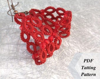 May include: Red tatting earrings with red beads. PDF Tatting Pattern.