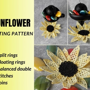 Sunflower Tatting Pattern. Tatted Lace Flower PDF Instructions With Diagram For Experienced Shuttle And Needle Tatters Handmade Gift For Her image 1