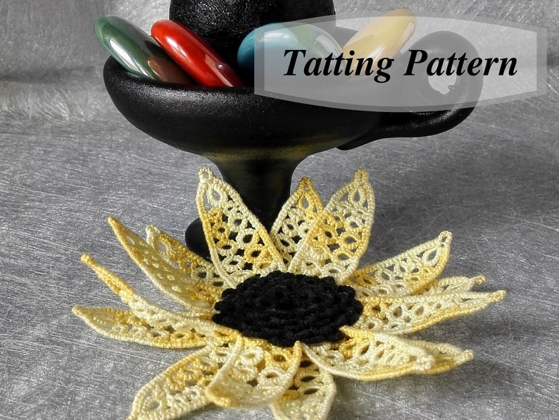 Sunflower Tatting Pattern. Tatted Lace Flower PDF Instructions With Diagram For Experienced Shuttle And Needle Tatters Handmade Gift For Her image 6