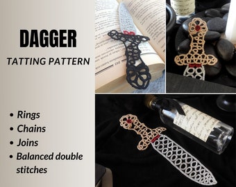 PDF Tatting Pattern Bookmark Dagger, Tutorial For Decorative Knife, Tatted Sword Book Marker For Fantasy Mystery Reader, Wicca Altar Decor