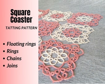 Square coaster tatting pattern for shuttle and needle tatters