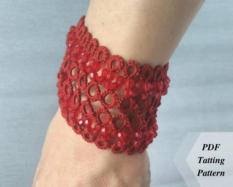 Wide Beaded Bracelet PDF Tatting Pattern. Tatted Lace Cuff Etsy Ireland
