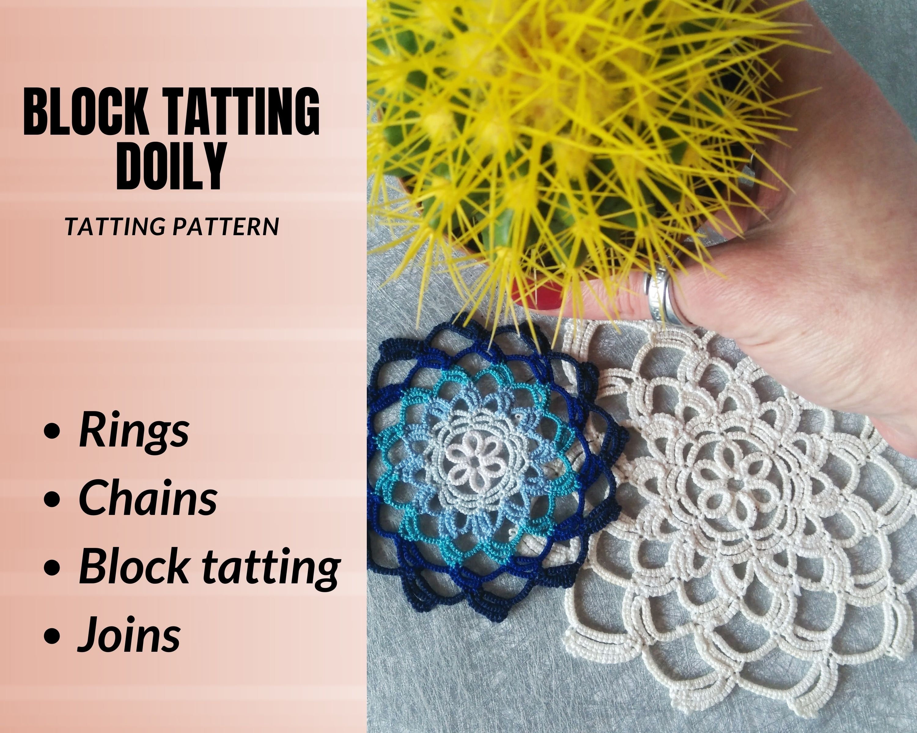 Block Tatting Doily Pattern PDF. Lace Coaster Instructions for Shuttle