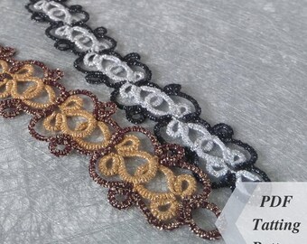 Padrão de frivolité em duas cores: Pulseira, Gargantilha, Bracelete (Padrão em PDF)