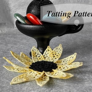 Sunflower Tatting Pattern. Tatted Lace Flower PDF Instructions With Diagram For Experienced Shuttle And Needle Tatters Handmade Gift For Her image 4