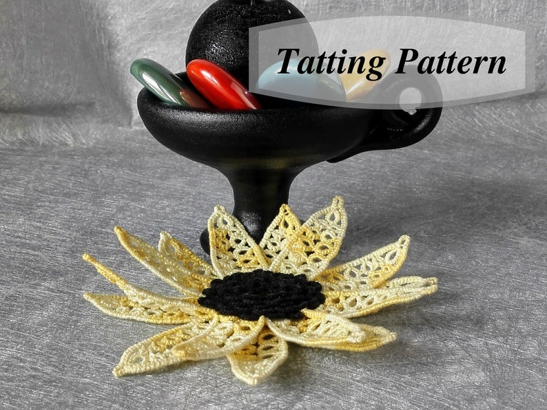 Sunflower Tatting Pattern. Tatted Lace Flower PDF Instructions With Diagram For Experienced Shuttle And Needle Tatters Handmade Gift For Her image 4