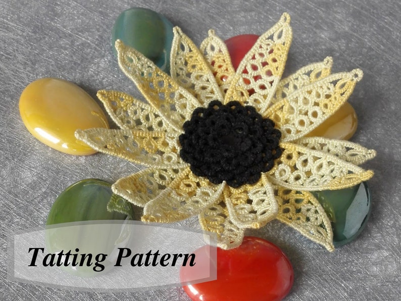 Sunflower Tatting Pattern. Tatted Lace Flower PDF Instructions With Diagram For Experienced Shuttle And Needle Tatters Handmade Gift For Her image 5