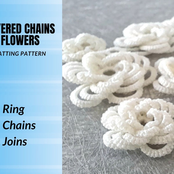 Layered chains flowers tatting pattern PDF. Instructions for shuttle or needle tatters. Nine variations in one tutorial with diagrams