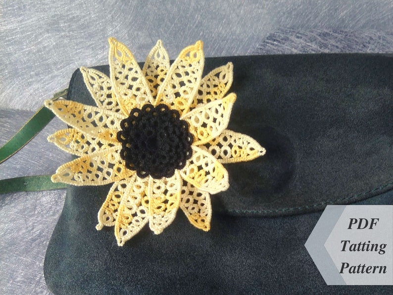 Sunflower Tatting Pattern. Tatted Lace Flower PDF Instructions With Diagram For Experienced Shuttle And Needle Tatters Handmade Gift For Her image 3