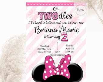 Oh Twodles invitations, Minnie Mouse Invitation , 2nd Birthday invites , PRINTABLE Minnie Mouse Birthday, Minnie mouse party invites