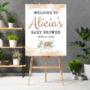 Editable Coffee Baby Shower Welcome Sign, A Baby is Brewing Baby Shower Sign, Gender Neutral Greenery Coffee Baby Shower Sign