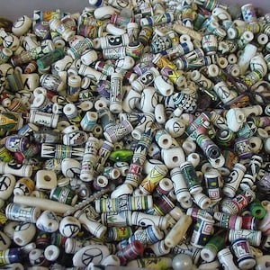 Big Wholesale Lot of 100 Hand Painted Vintage mixed Ceramic Peruvian Inca loose Bead 1980