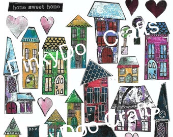 Instant download whimsical houses clip art, art journal, scrapbooking, collage, mixed media, Zetti, art printable paper houses