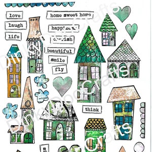 Instant download whimsical houses clip art, art journal, scrapbooking, collage, mixed media, Zetti, art printable paper houses
