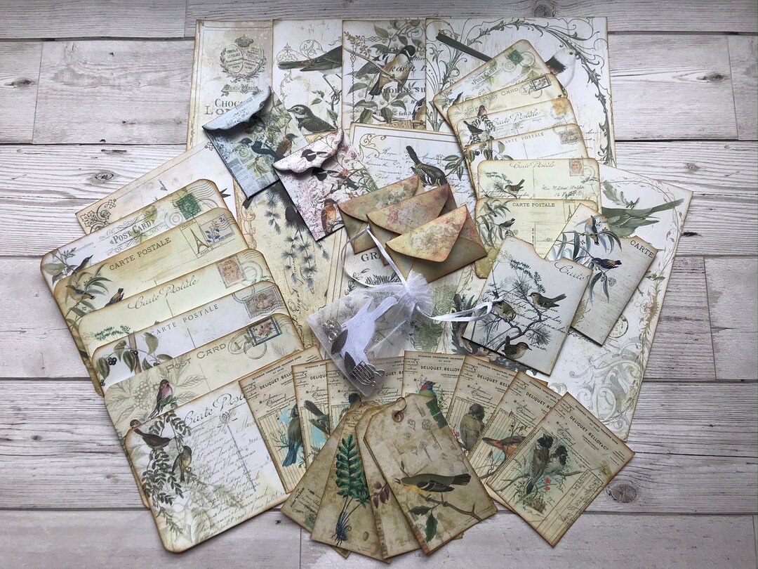 Vintage Bird Journal Paper Pack, Journaling Kit, Scrapbooking Kit ...