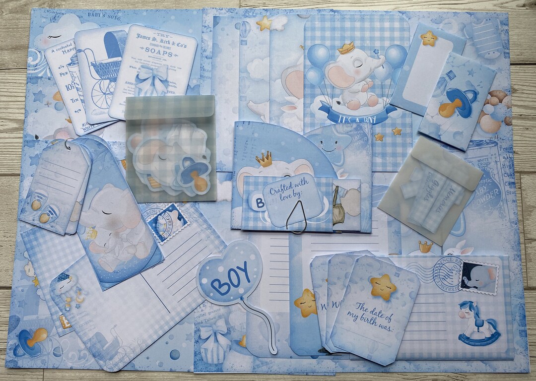 Paper Baby Kit Baby Boy Journal Kit, Paper Ephemera Kit, Baby Book, Blue Baby Book ...