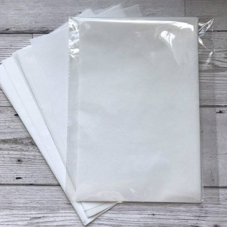 Pu&ograve; includere: Un mucchio di fogli di carta bianca in una busta di plastica trasparente.