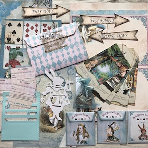 Alice in Wonderland journaling kit, pocket & tag pack, scrapbooking kit, paper ephemera, journal, keepsake journal, craft kit