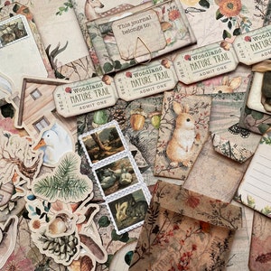 Woodland wildlife journal kit, forest animals junk journal starter pack, autumn ephemera paper, keepsake book, gift for her