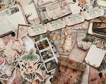 Woodland wildlife journal kit, forest animals junk journal starter pack, autumn ephemera paper, keepsake book, gift for her