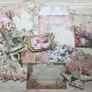 Junk journal paper pack, pink journaling kit, scrapbooking kit, paper ephemera pack, gift for her, collage, journal, craft kit