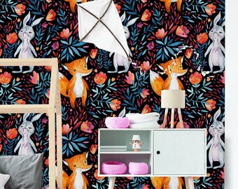 Removable Wallpaper Peel and Stick Wallpaper Self Adhesive Wallpaper Cute Woodland Animals