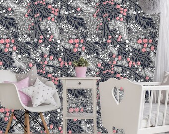 Removable Wallpaper Peel and Stick Wallpaper Self Adhesive Wallpaper Berries and Feather
