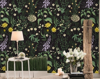 Removable Wallpaper Peel and Stick Wallpaper Self Adhesive Wallpaper Hand Drawn Wild Flowers