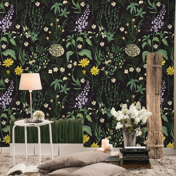 Removable Wallpaper Peel and Stick Wallpaper Self Adhesive Wallpaper Hand Drawn Wild Flowers