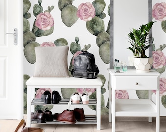 Removable Wallpaper Peel and Stick Wallpaper Self Adhesive Wallpaper Vintage Cactus