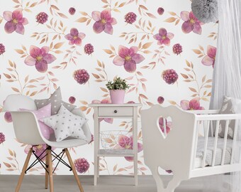 Removable Wallpaper Peel and Stick Wallpaper Self Adhesive Wallpaper Raspberries and Pink Flowers