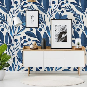 Removable Wallpaper Peel and Stick Wallpaper Self Adhesive Wallpaper Blue Floral Pattern