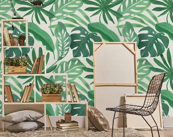 Removable Wallpaper Peel and Stick Wallpaper Self Adhesive Wallpaper Watercolor Tropical Leaves